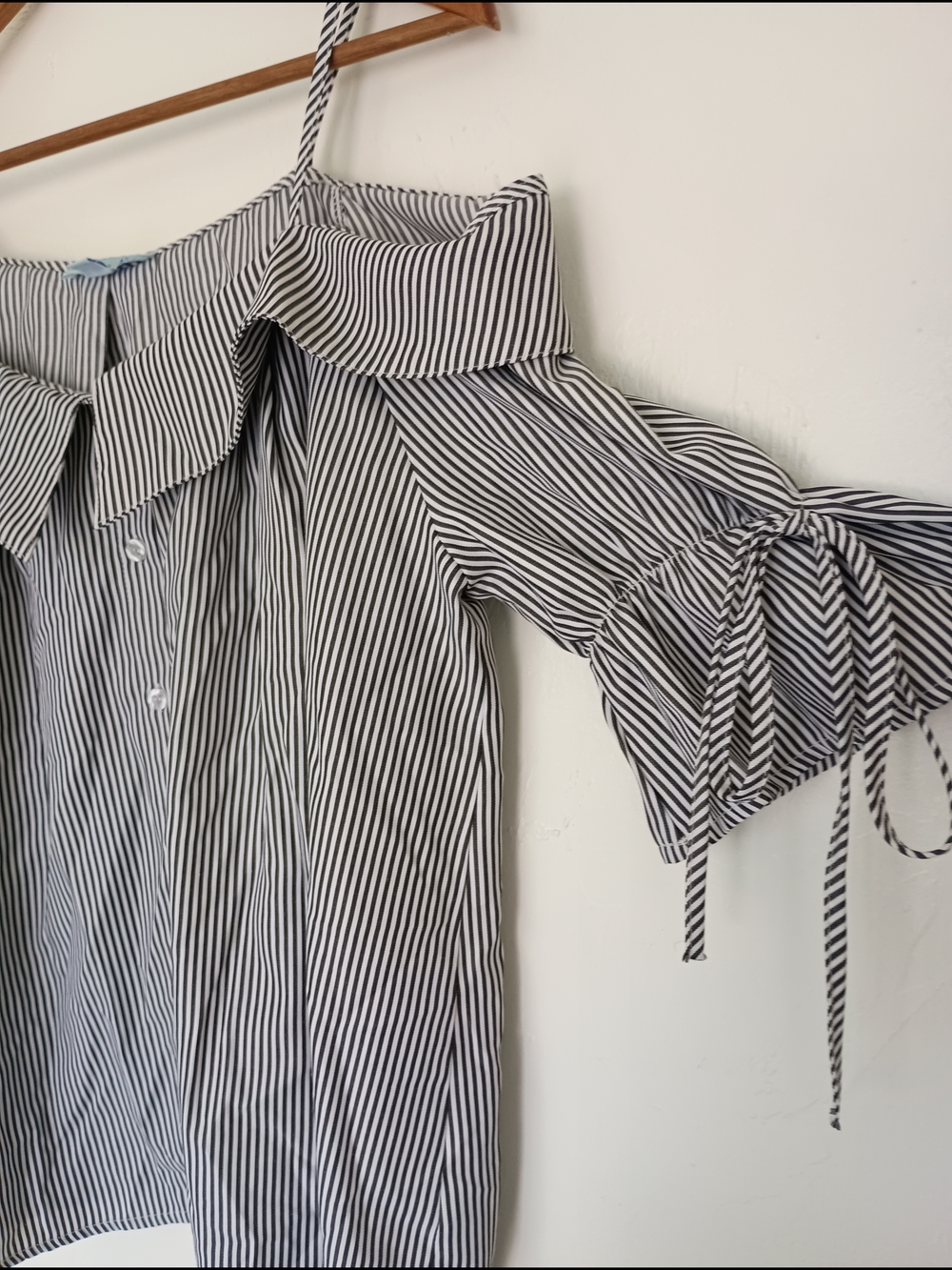 She + Sky Blue and White Striped Blouse with Light Blue Label